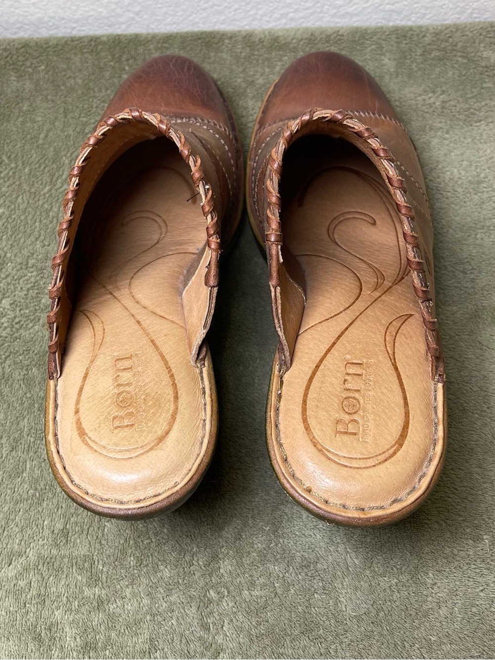 Born Hand Crafted Womens Size 10M Brown Leather Patchwork Platform Clog Mules - Picture 4 of 9